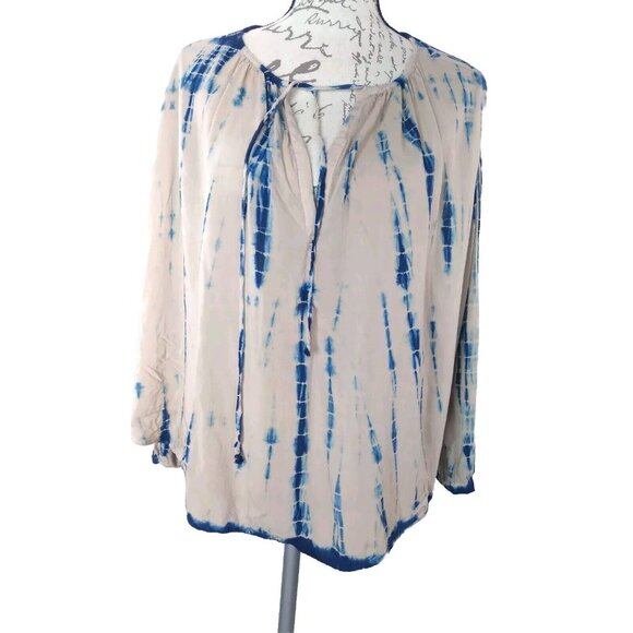 Vici Women's Tie Dye Blouse Low Keyhole Long Sleeve Fringed Boho size Medium - Picture 1 of 14
